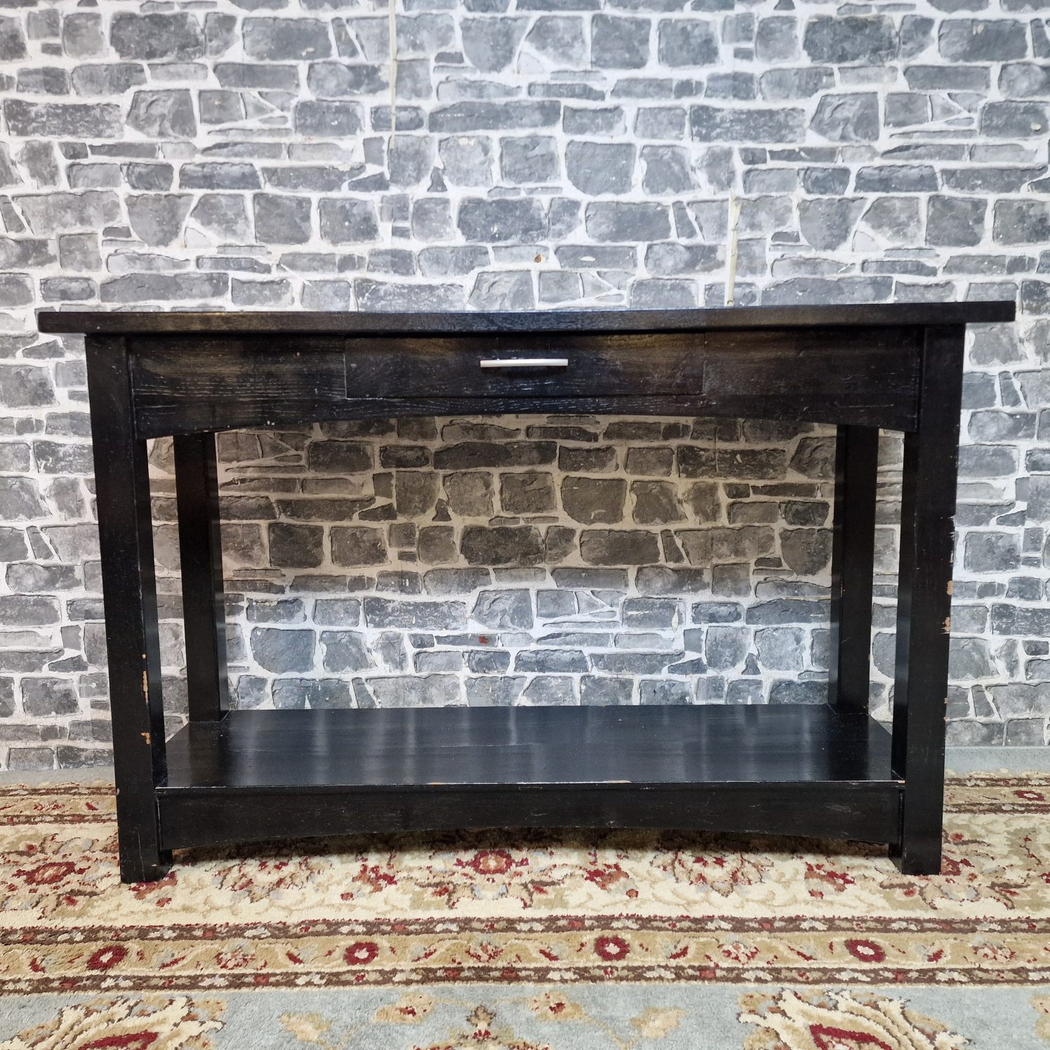 Black Solid Wood Console Table with Drawer and Shelf - Reloved Furniture